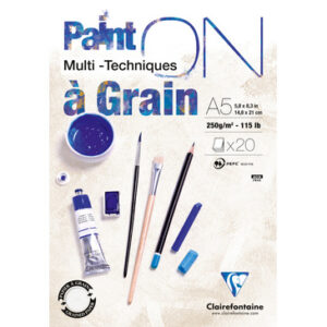 CAHIER MULTI-TECHNIQUE À GRAIN PAINT ON CLAIREFONTAINE A5 PQT.20