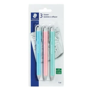 GOMME À EFFACER RETRACTABLE STAEDTLER PQT 3 COULEURS PASTELS