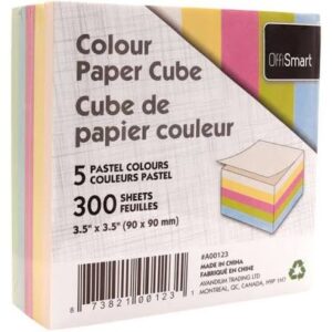 CUBE DE NOTES OFFISMART LIGNÉ 300 FEUILLES 9CM X 9CM PASTEL